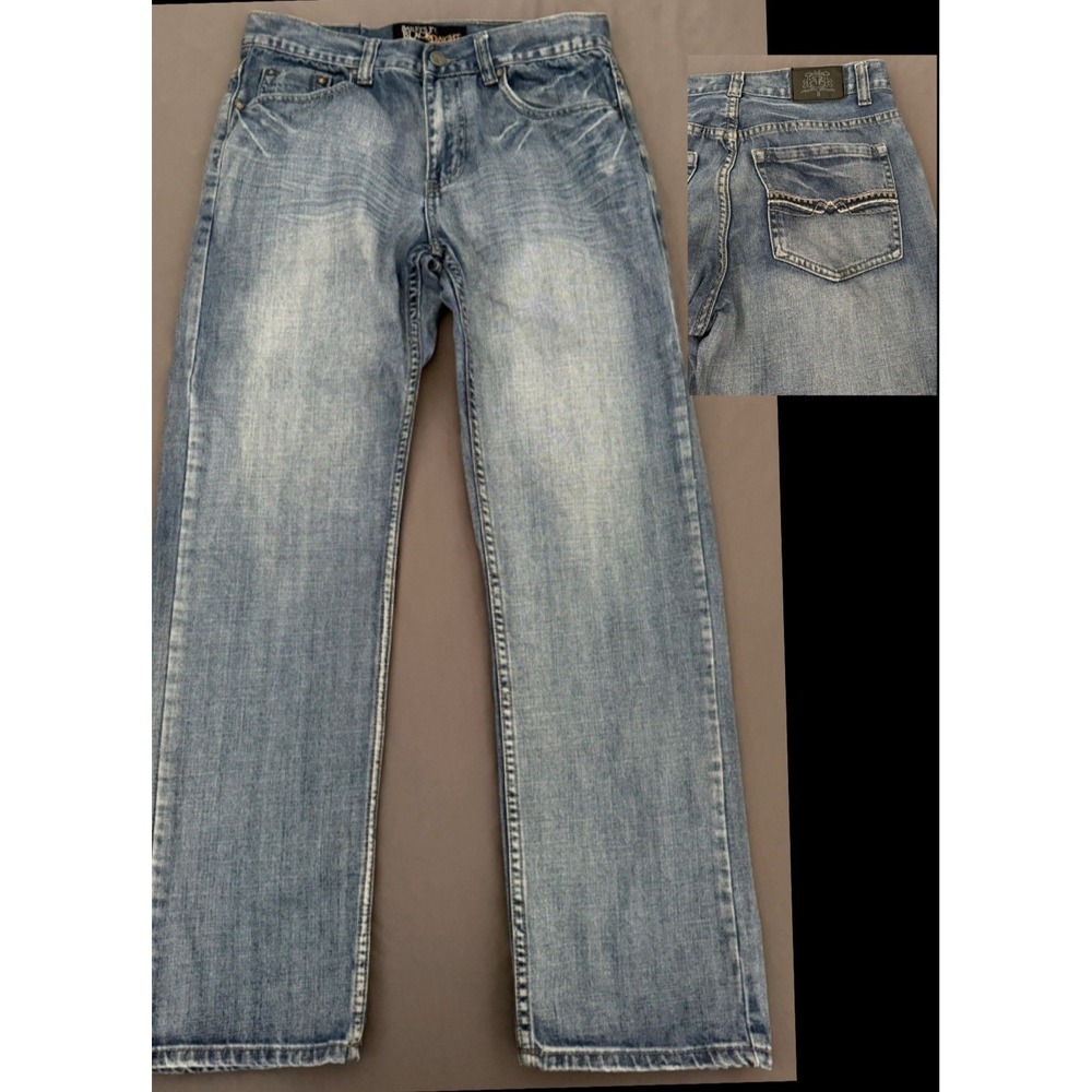 Bailey's Pt. Black Straight Jeans Mens Sz 32x32 Medium Wash Embroidered Pockets